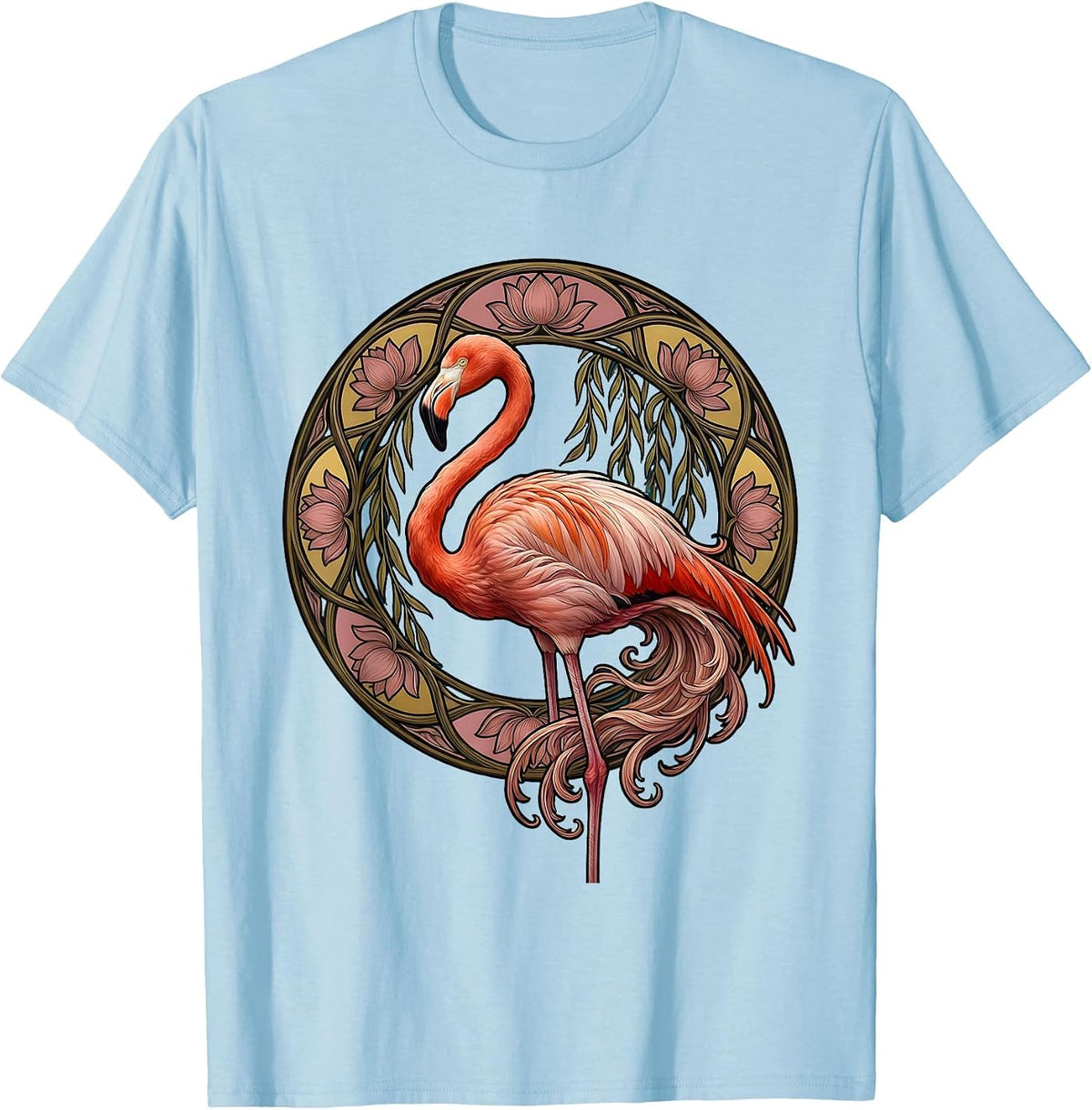 Flamingo Watercolor Feathers Melting Art Design T-Shirt - Baby Blue