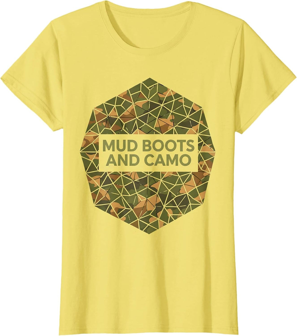 Mud Boots and Camo Outdoor Hunting Design T-Shirt - Lemon Yellow