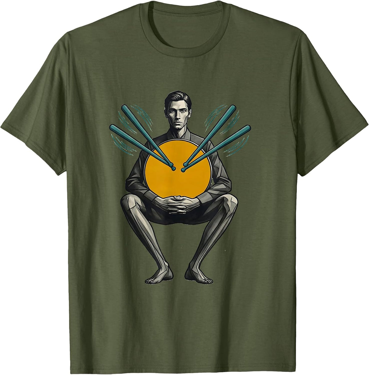 Drummer Bass Circle Midcentury Modern Drummer Gift T-Shirt - Olive Green