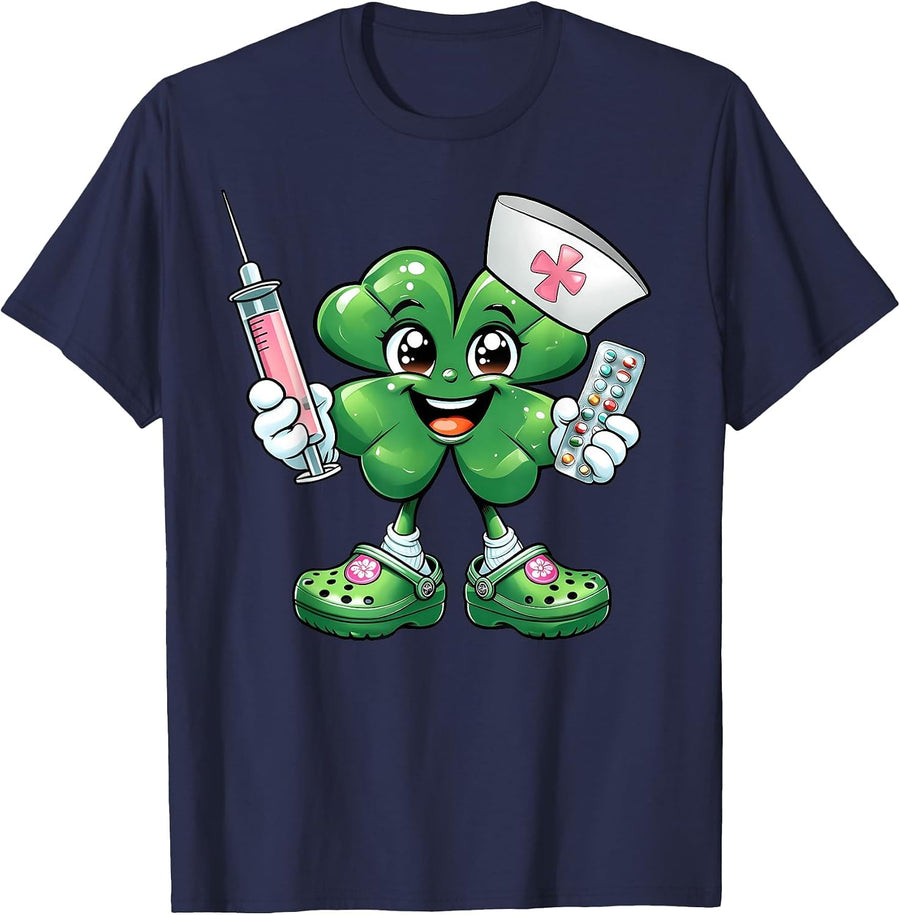 Saint Pattys Scrub St Patricks Day Nurse Shamrock Women T-Shirt - Navy Blue