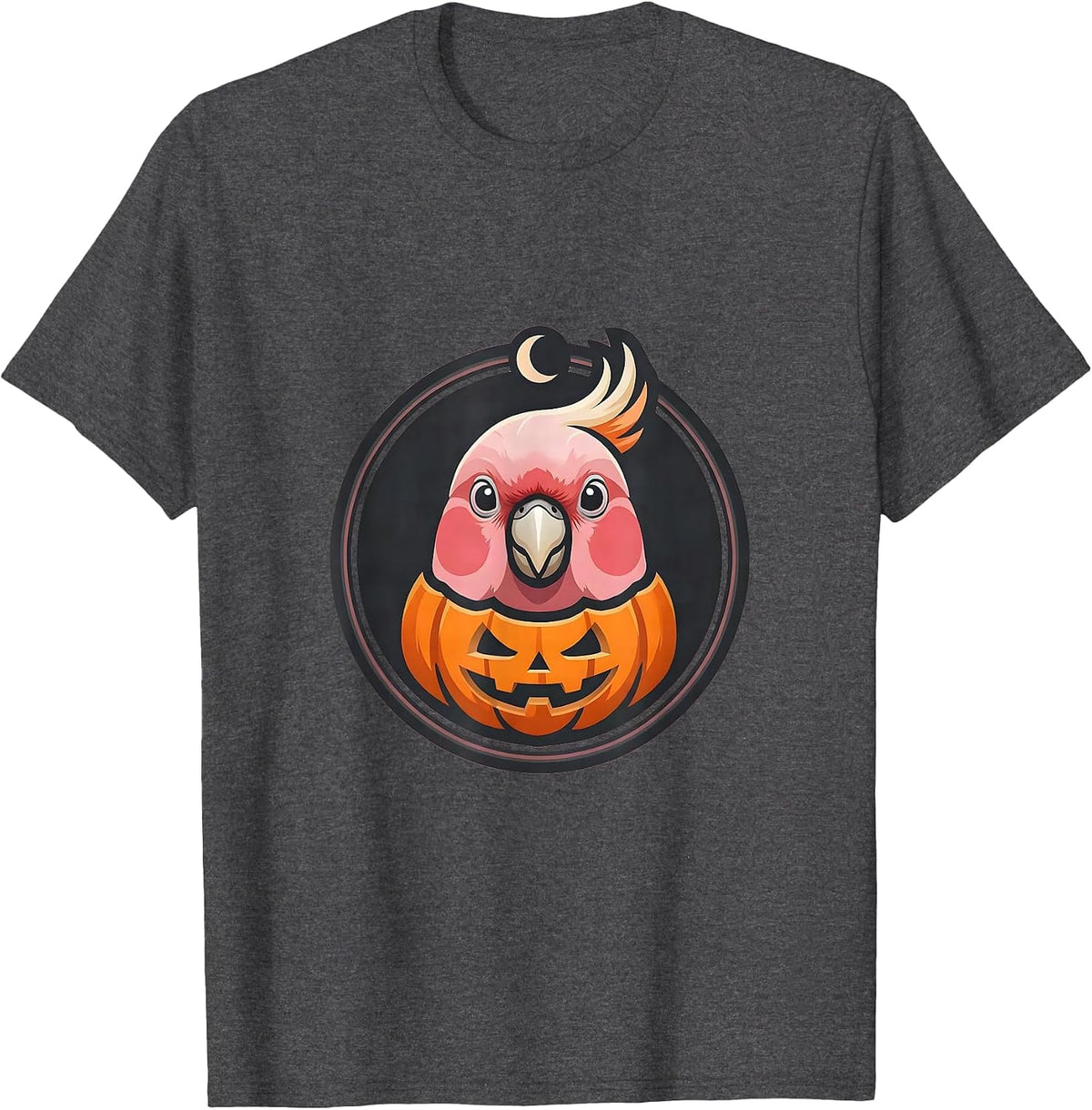 Men's Circular Galah Cockatoo Mascot Logo Pet Bird Lover Halloween T-Shirt - Dark Heather Grey