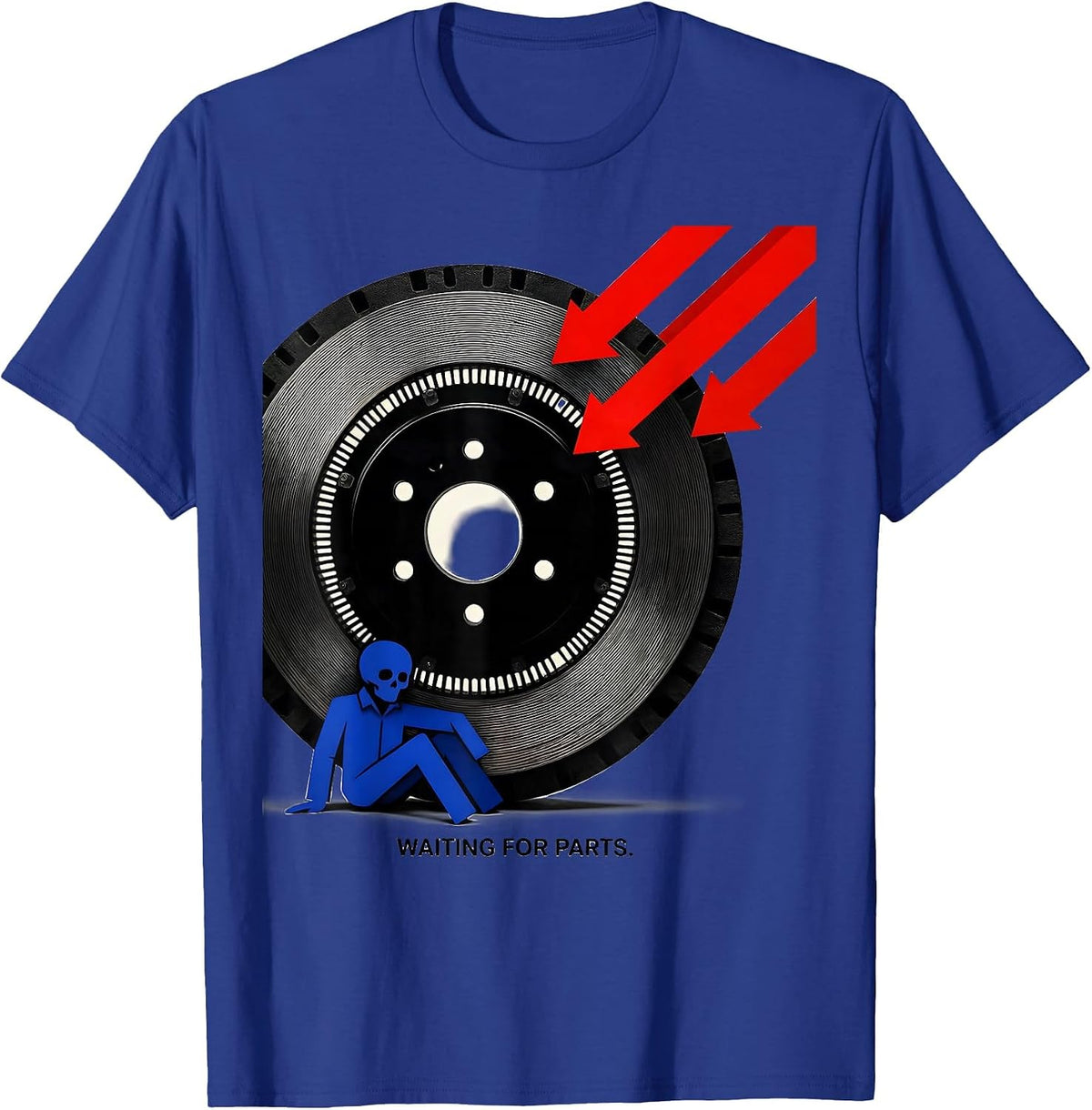 Men's Waiting For Parts Bauhaus Modernist Mechanic Skeleton Auto T-Shirt - Royal Blue