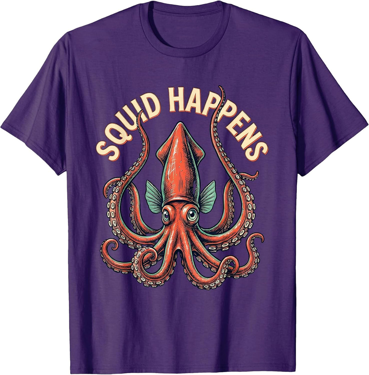 Men's Squid Happens Playful Octopus Lover Marine Biology Sea T-Shirt - Purple