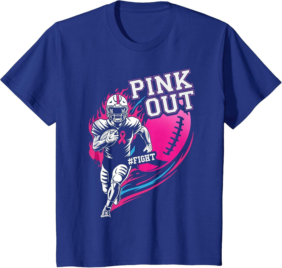 Pink Out Football Breast Cancer Awareness Womens Boys Girls T-Shirt - Royal Blue