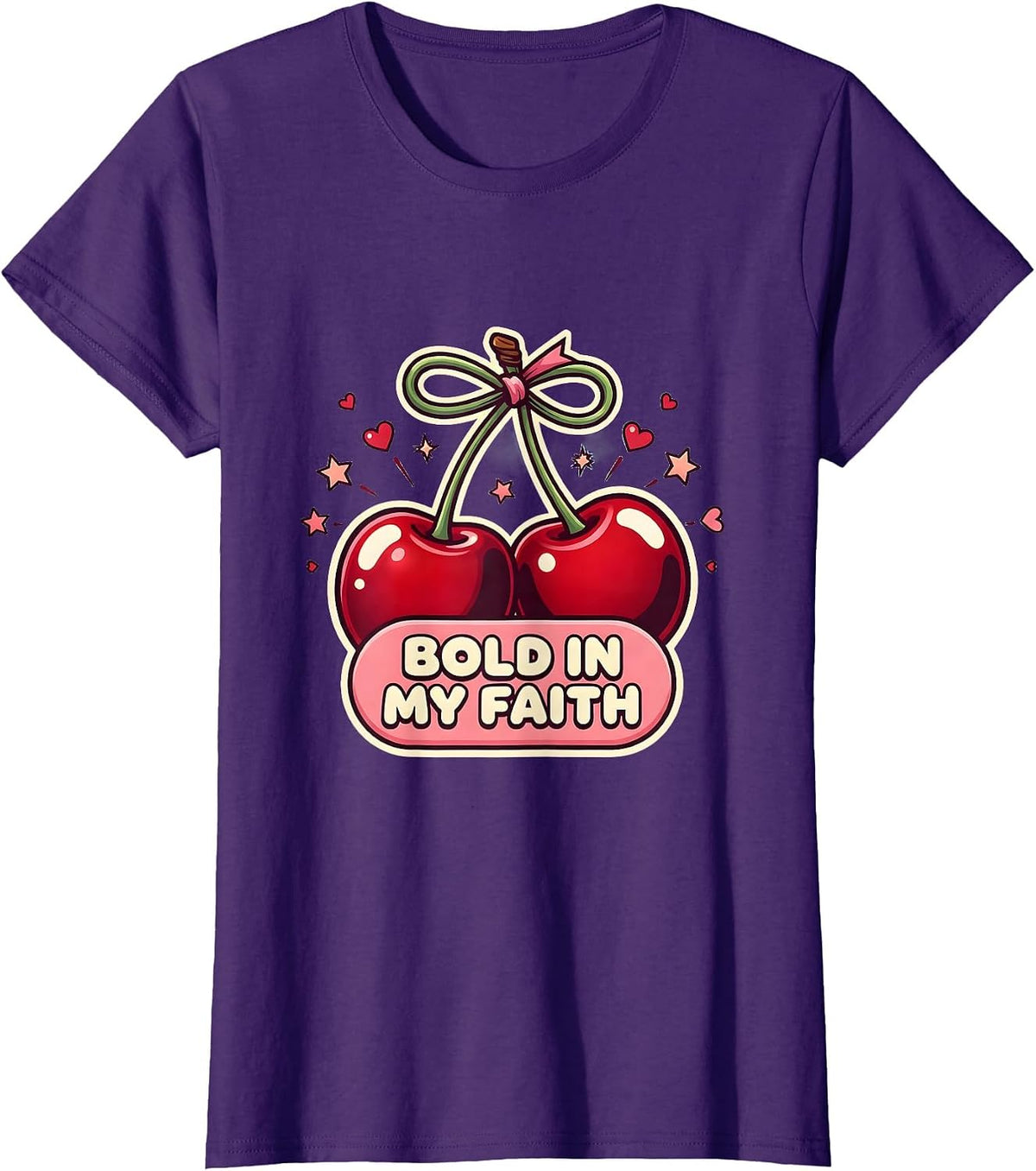 Women's Bold In My Faith Faith Over Fear Design T-Shirt - Purple