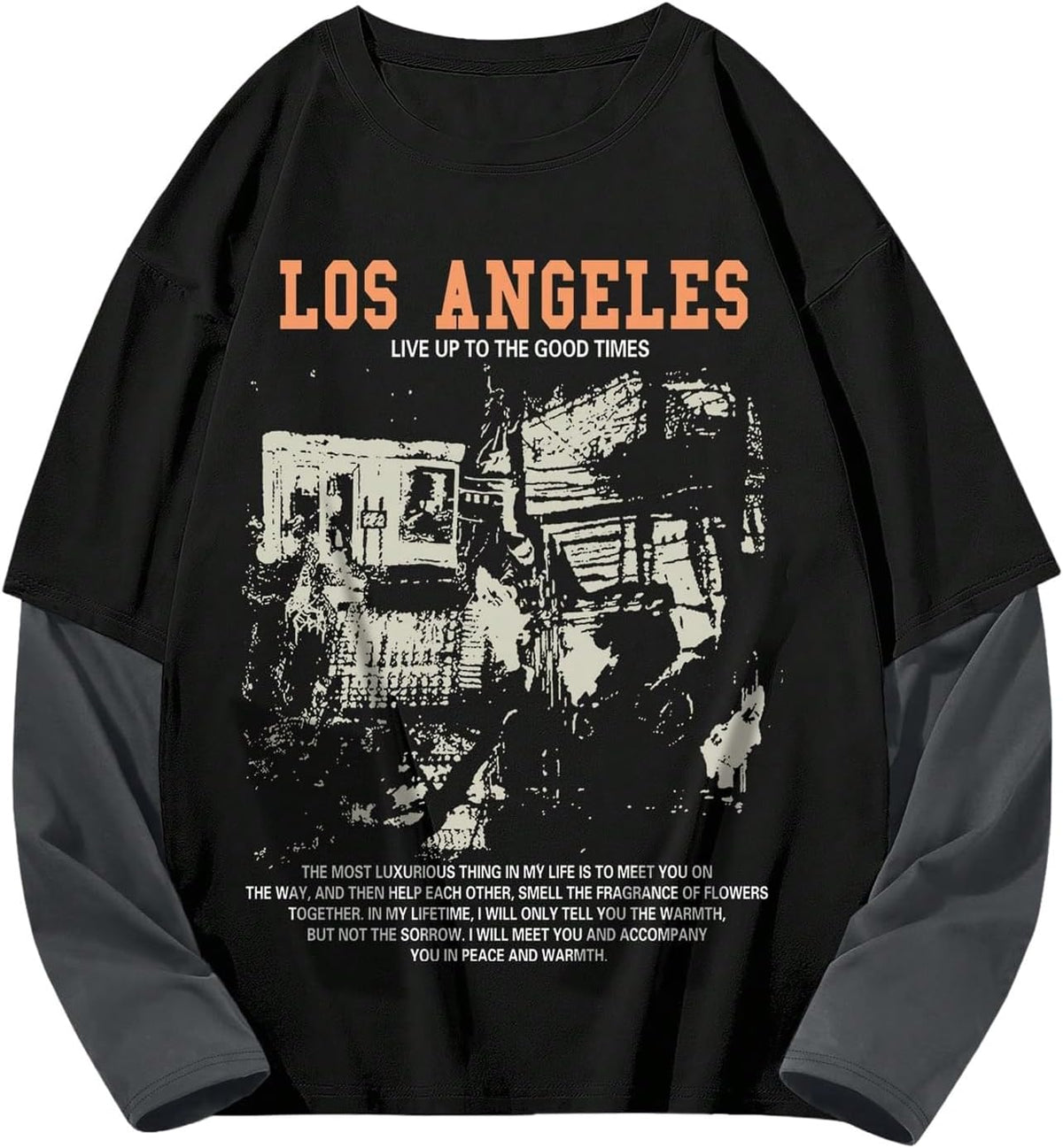 GORGLITTER Men's Y2k Goth Shirt Graphic Oversized Long Sleeve Streetwear - Black Graphic