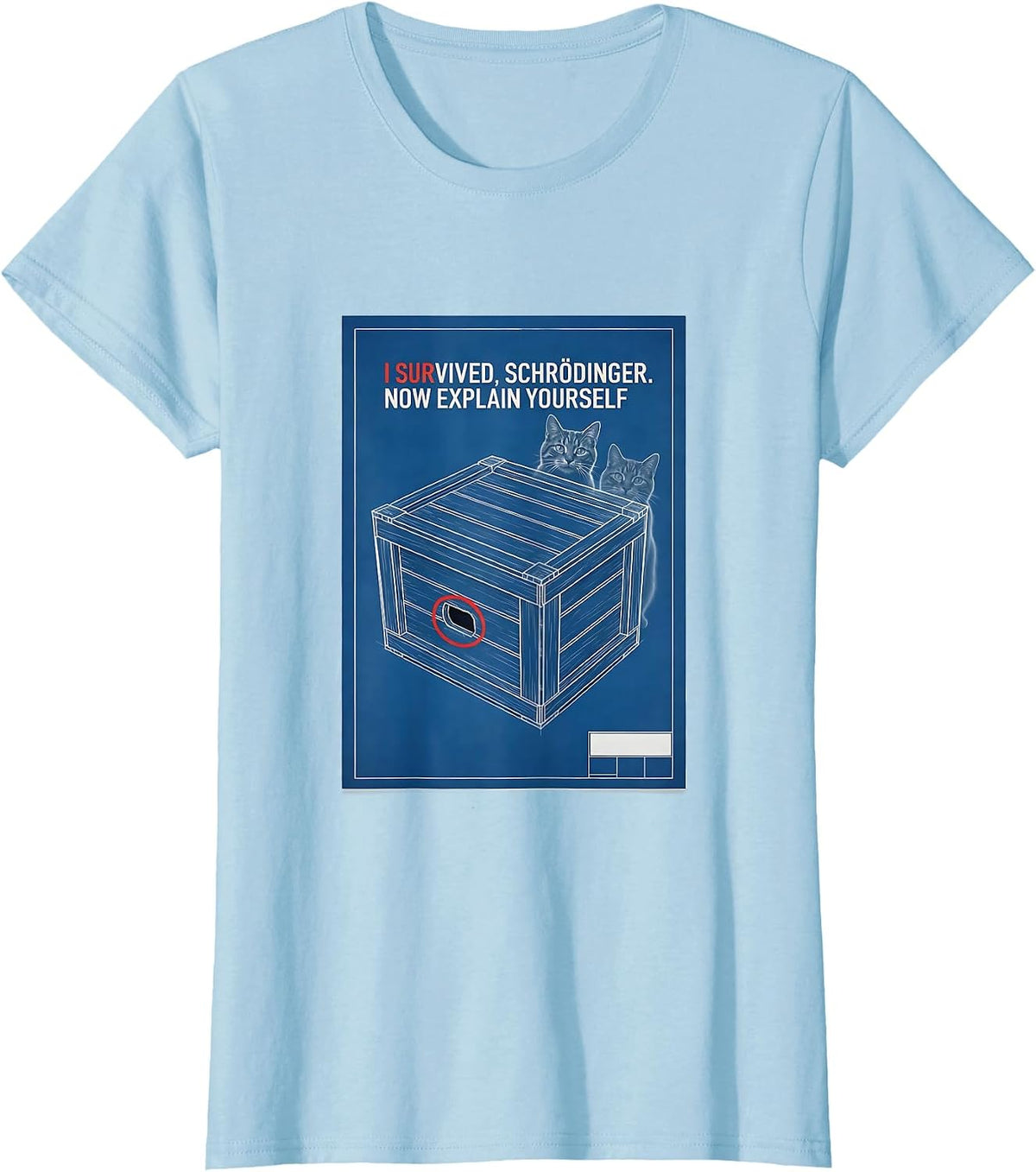 Women's I Survived, Schrödinger. Now Explain Yourself Physics T-Shirt - Baby Blue