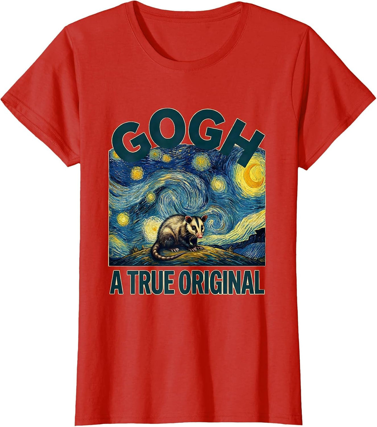 Gogh, A True Original Funny Opossum Van Gogh Starry Night T-Shirt - Red