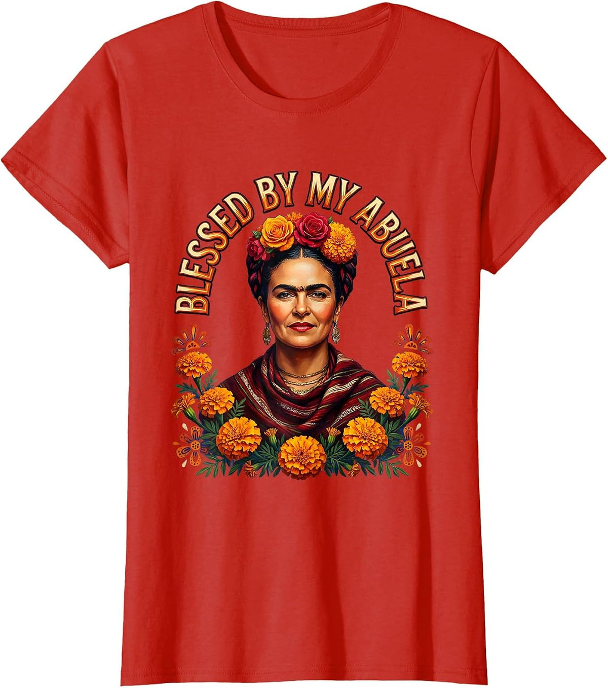 Women's Blessed By My Abuela Mexicana Heritage Design T-Shirt - Red