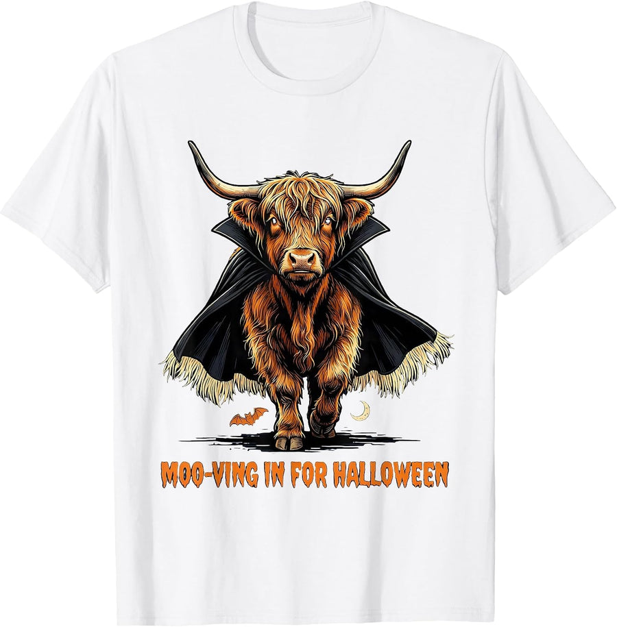 Men's Moo-ving In For Halloween Funny Highland Cow Ghost Costume T-Shirt - White