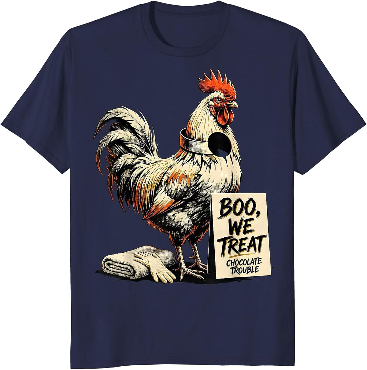 Men's Boo, We Treat Chocolate Trouble Funny Vet Tech Halloween T-Shirt - Navy Blue