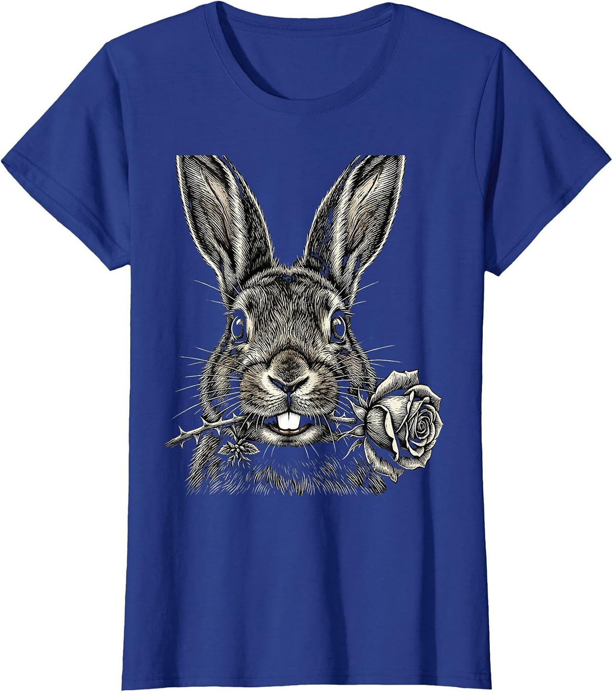 Women's Creepy Cute Rabbit Alt Goth Horror Aesthetic T-Shirt - Royal Blue