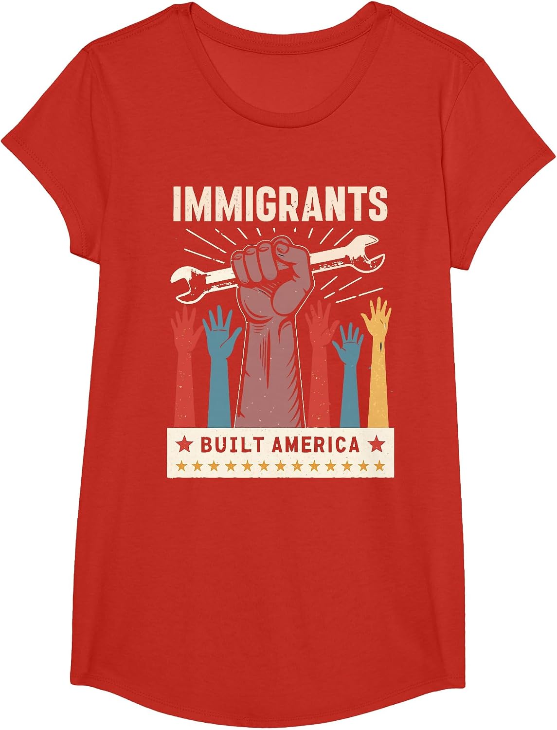 Vintage Immigrants Built America Pride T-Shirt - Girls Red