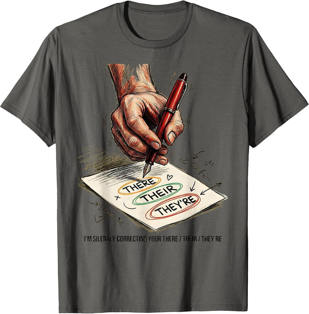 Men's I'm Silently Correcting Your There/Their/They're Funny T-Shirt - Asphalt Grey