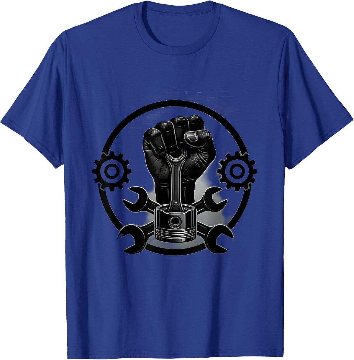 Men's Mechanic Hand Gripping Engine Piston Graphic Tee T-Shirt - Royal Blue