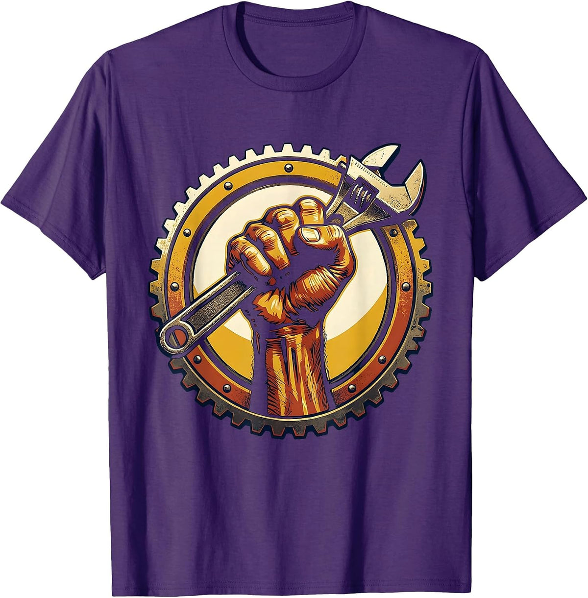 Labor Day Muscular Fist Gripping Wrench Graphic T-Shirt - Purple
