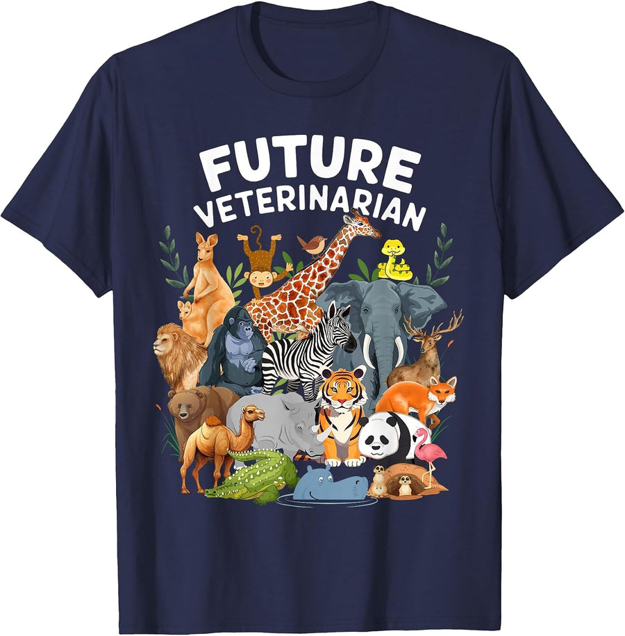 Men Women Kids Future Veterinarian Wildlife Animals Lovers T-Shirt - Navy Blue