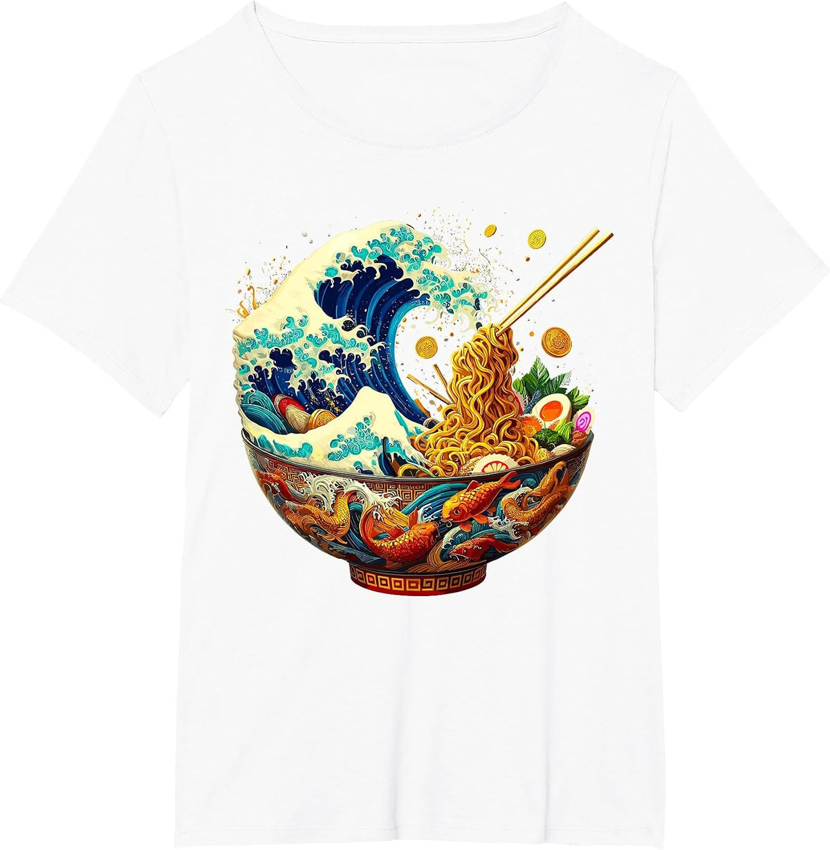 Japanese Kanagawa Wave Ramen Retro Anime Noodles T-Shirt - White