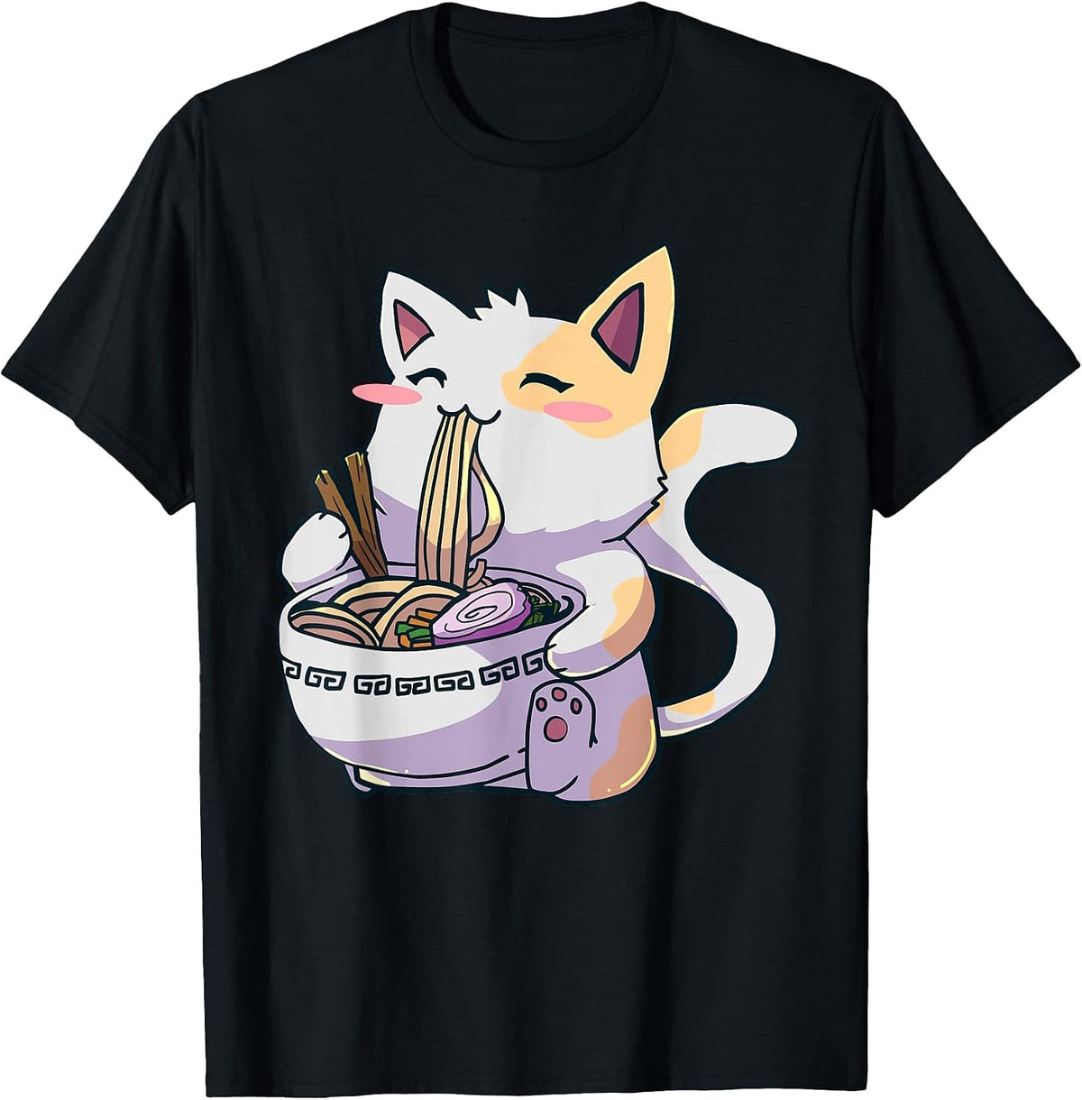 Ramen Cat Kawaii Anime Japanese Kawaii Neko T-Shirt - Black