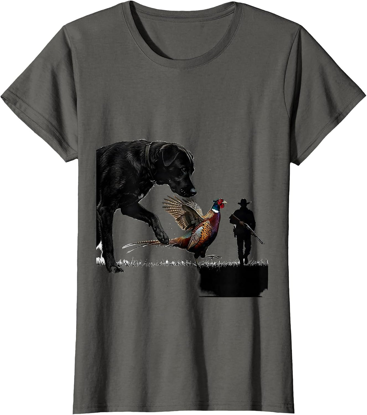 Women's Ringneck Pheasant Hunter Dog Vintage Upland Bird Hunting T-Shirt - Asphalt Grey