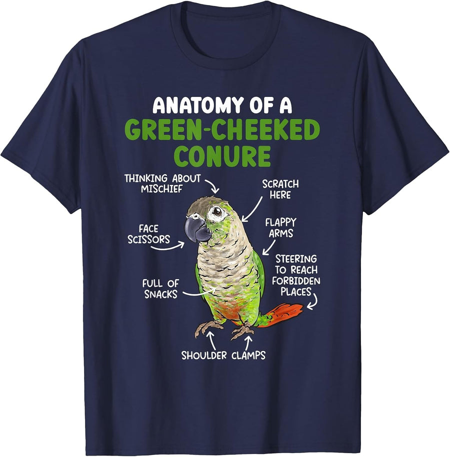 Anatomy of A Green Cheeked Conure Parrot Bird Conure T-Shirt - Navy Blue