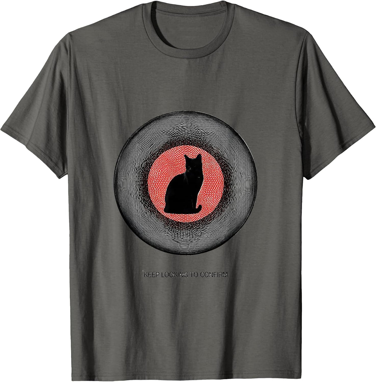 Men's Keep Looking To Confirm Op Art Moire Physics Nerd Cat Humor T-Shirt - Asphalt Grey