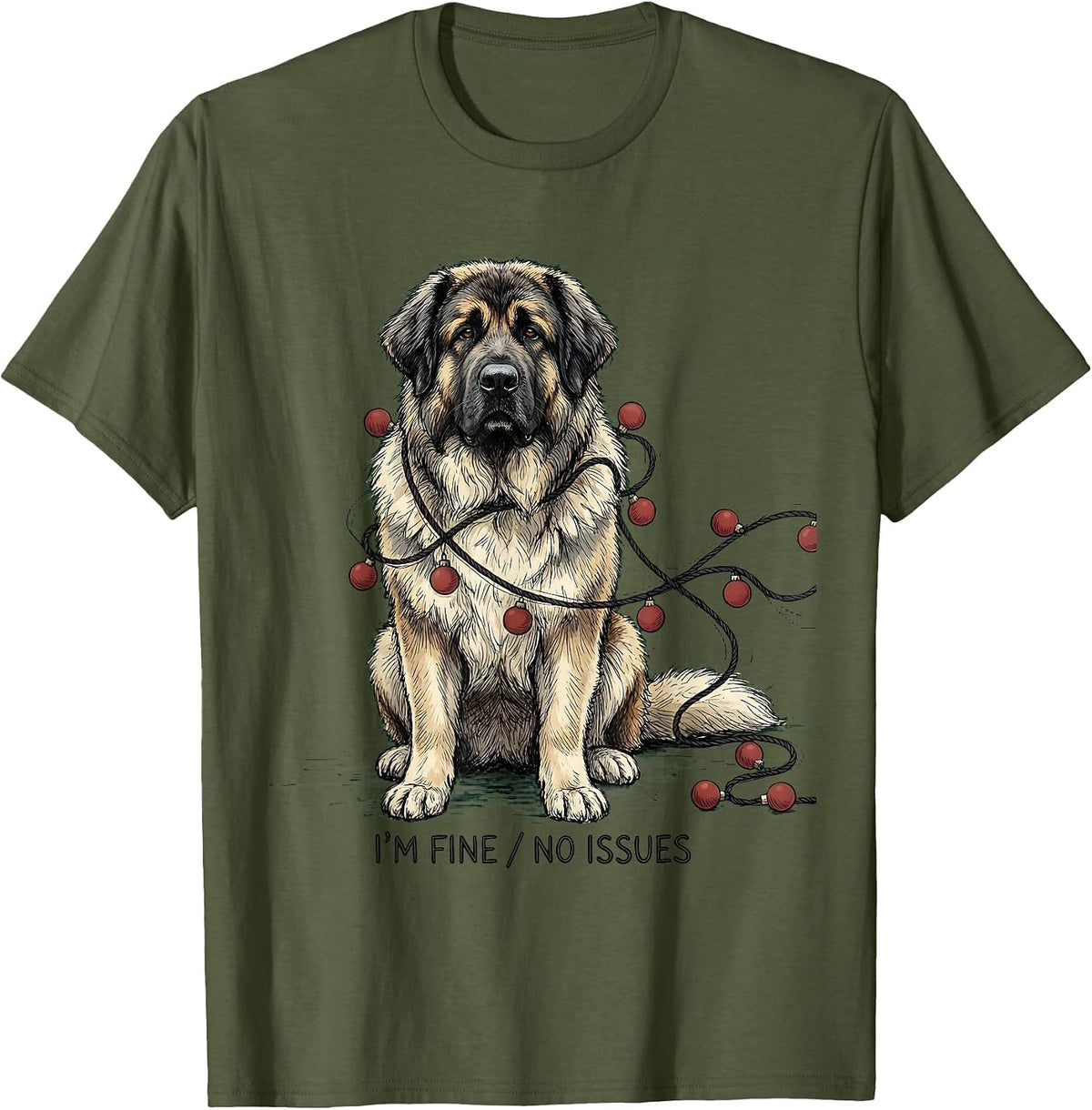 Men's I'm Fine No Issues Great Pyrenees Christmas Dog Owner Humor T-Shirt - Olive Green