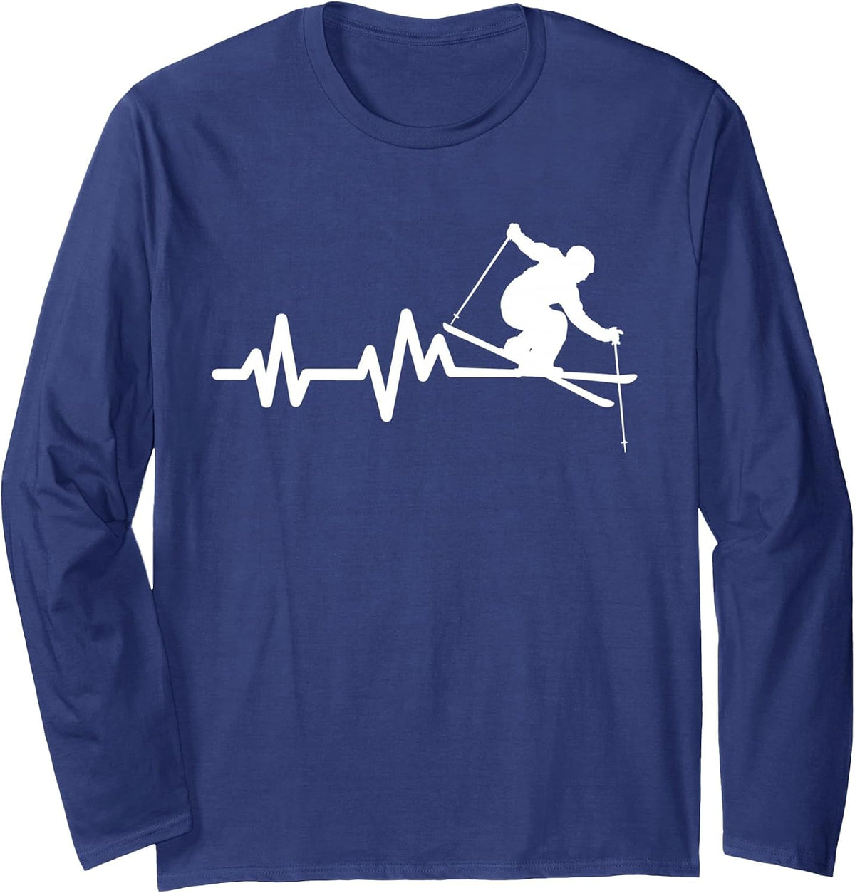 Ski Heartbeat Skiing Skier Long Sleeve T-Shirt - Adult Unisex Navy Blue