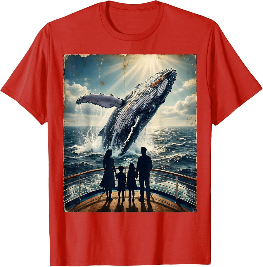 Family Cruise Whale Watch Matching Ocean Design T-Shirt - Red