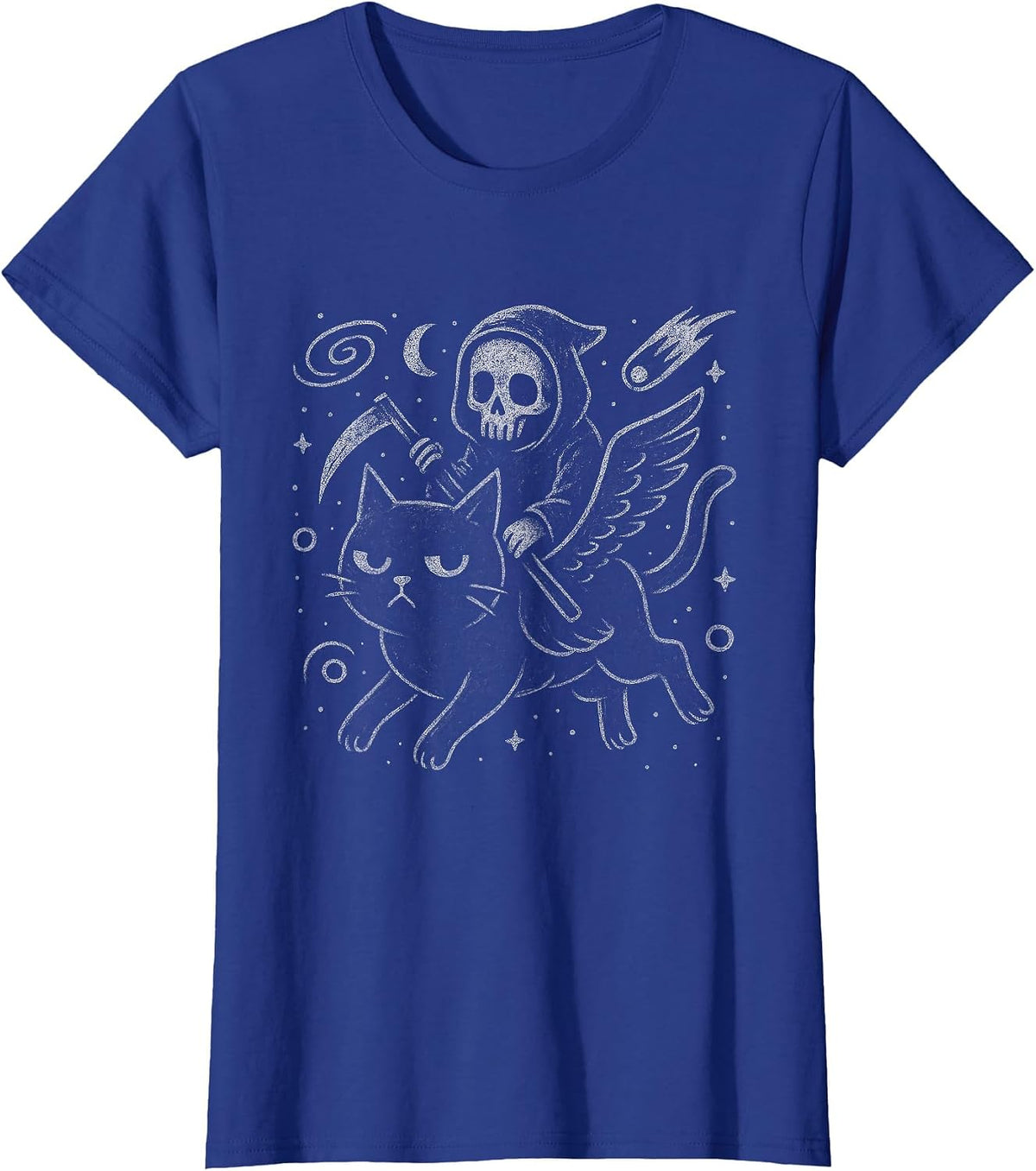 Grim Reaper Cat Space Kitty Funny Goth Grunge Alt Aesthetic T-Shirt - Royal Blue