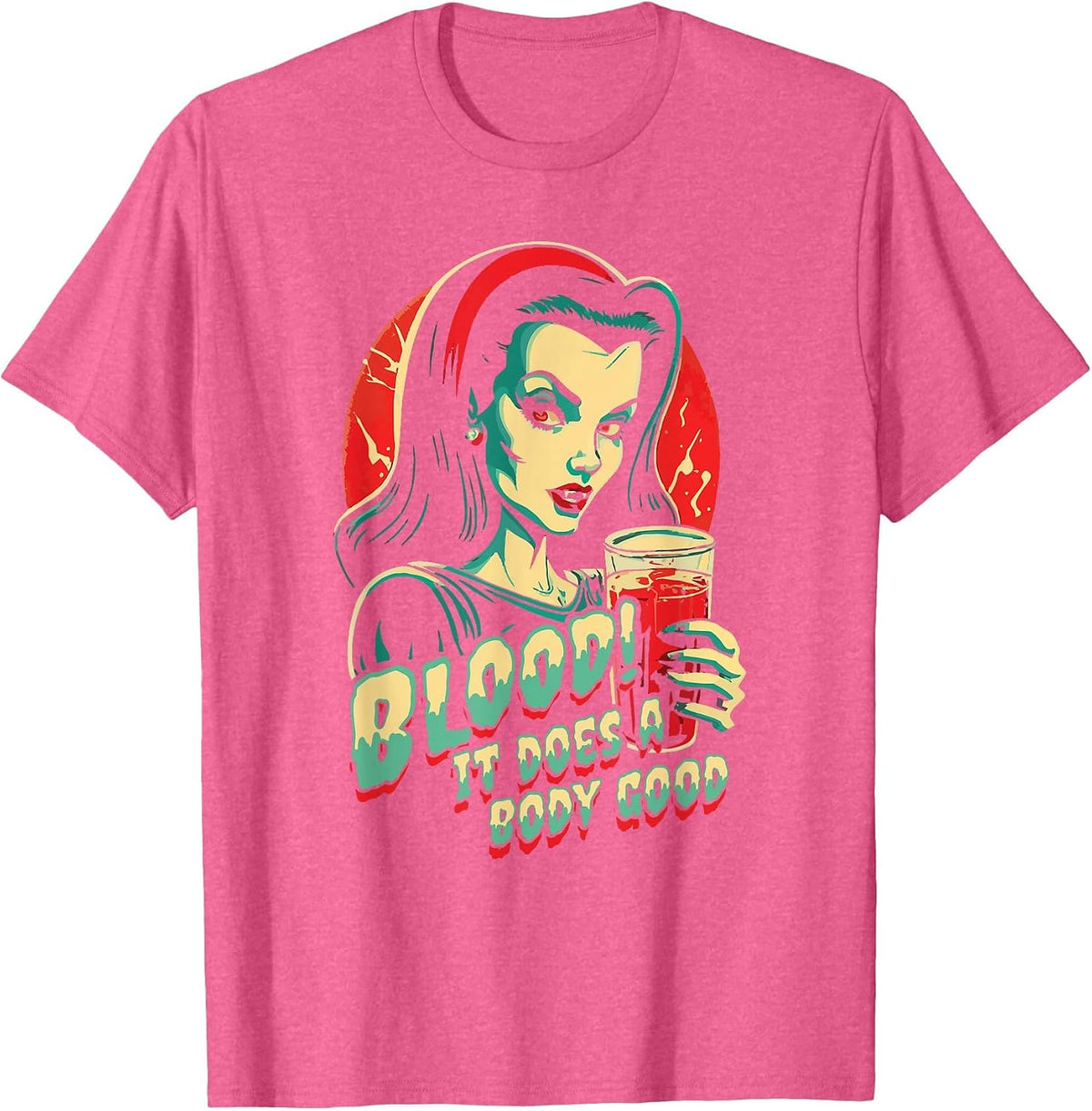 Vintage Blood Does A Body Good Pretty Vampire Goth Halloween T-Shirt - Pink Heather