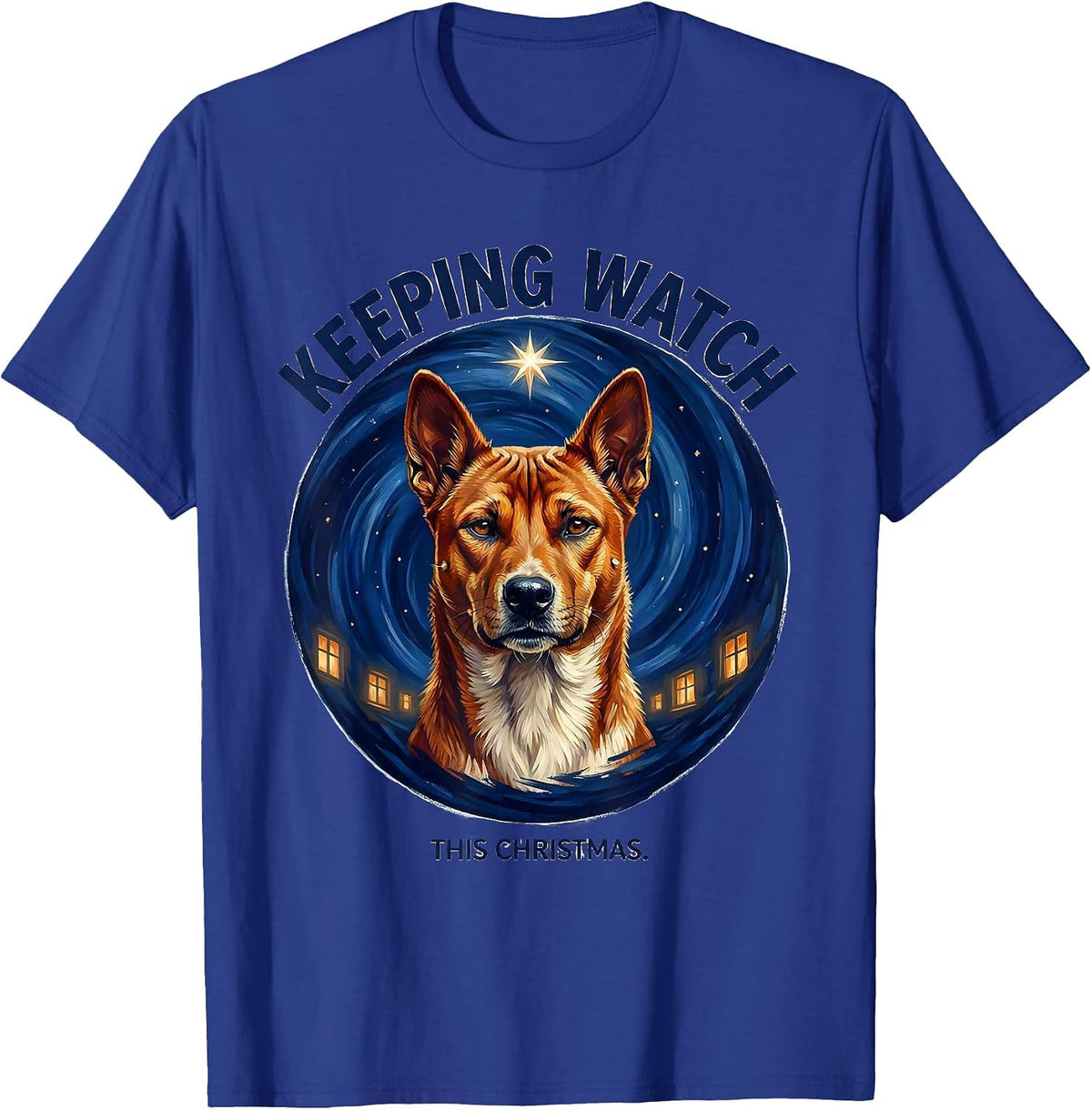 Keeping Watch This Christmas Basenji Van Gogh Starry Night T-Shirt - Royal Blue