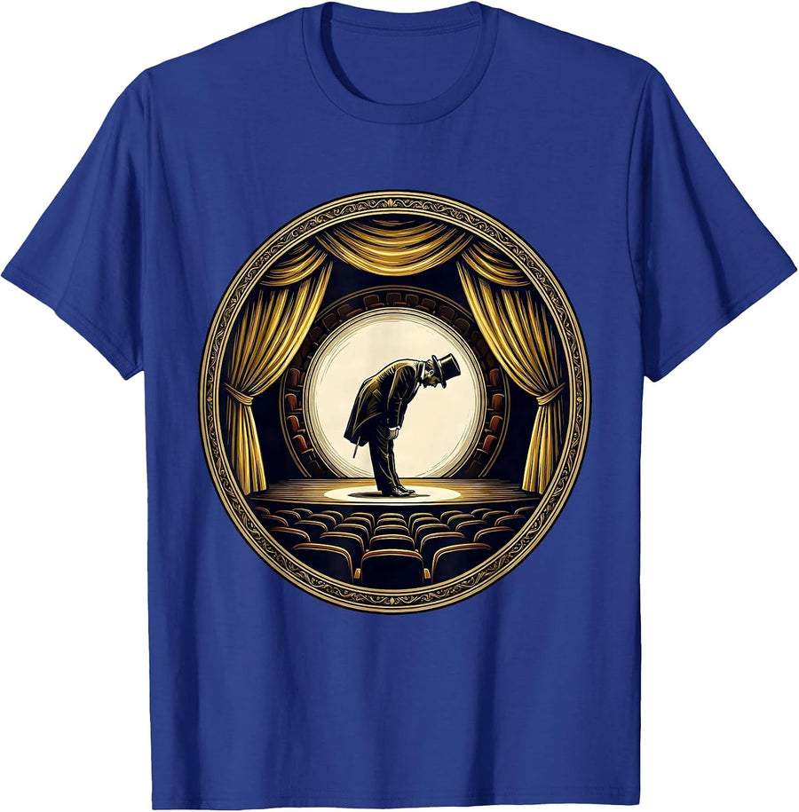 A Little Bit Dramatic Actor Bowing Empty Theatre T-Shirt - Royal Blue