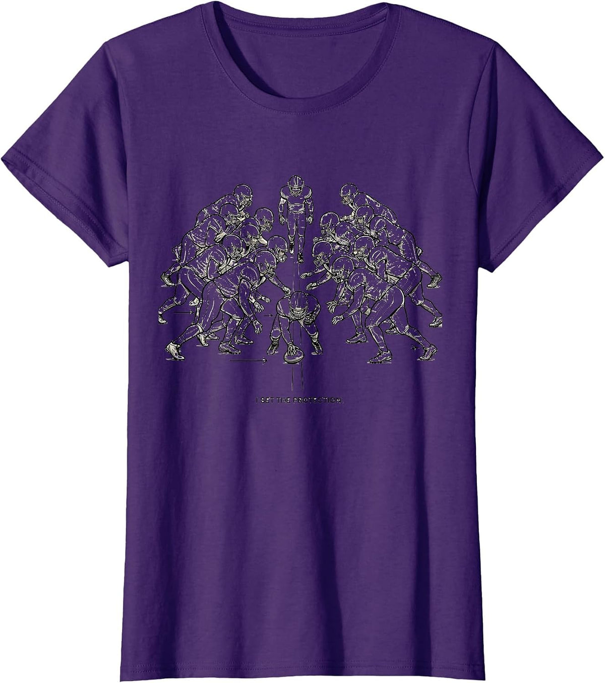 Women's I Set The Protection Funny Football Lineman Linemen Humor T-Shirt - Purple