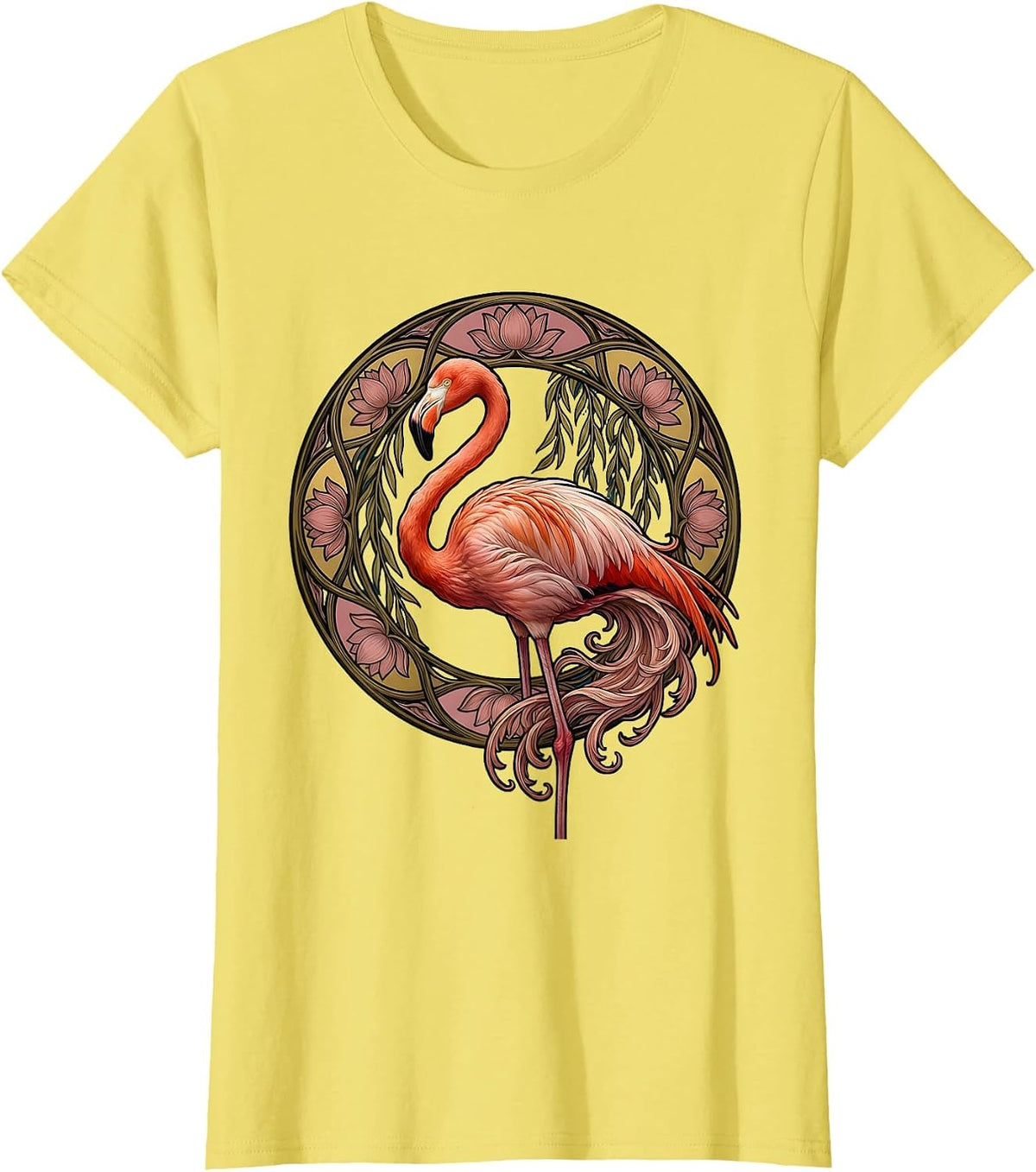 Flamingo Watercolor Feathers Melting Art Design T-Shirt - Lemon Yellow