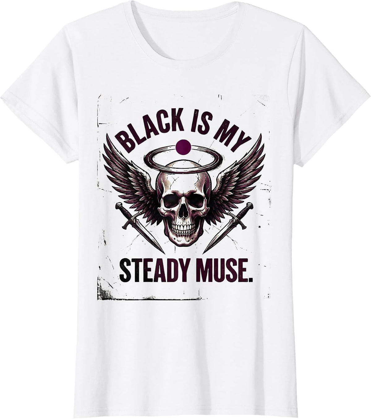 Black Is My Steady Muse Distressed Gothic Alt Streetwear T-Shirt - White