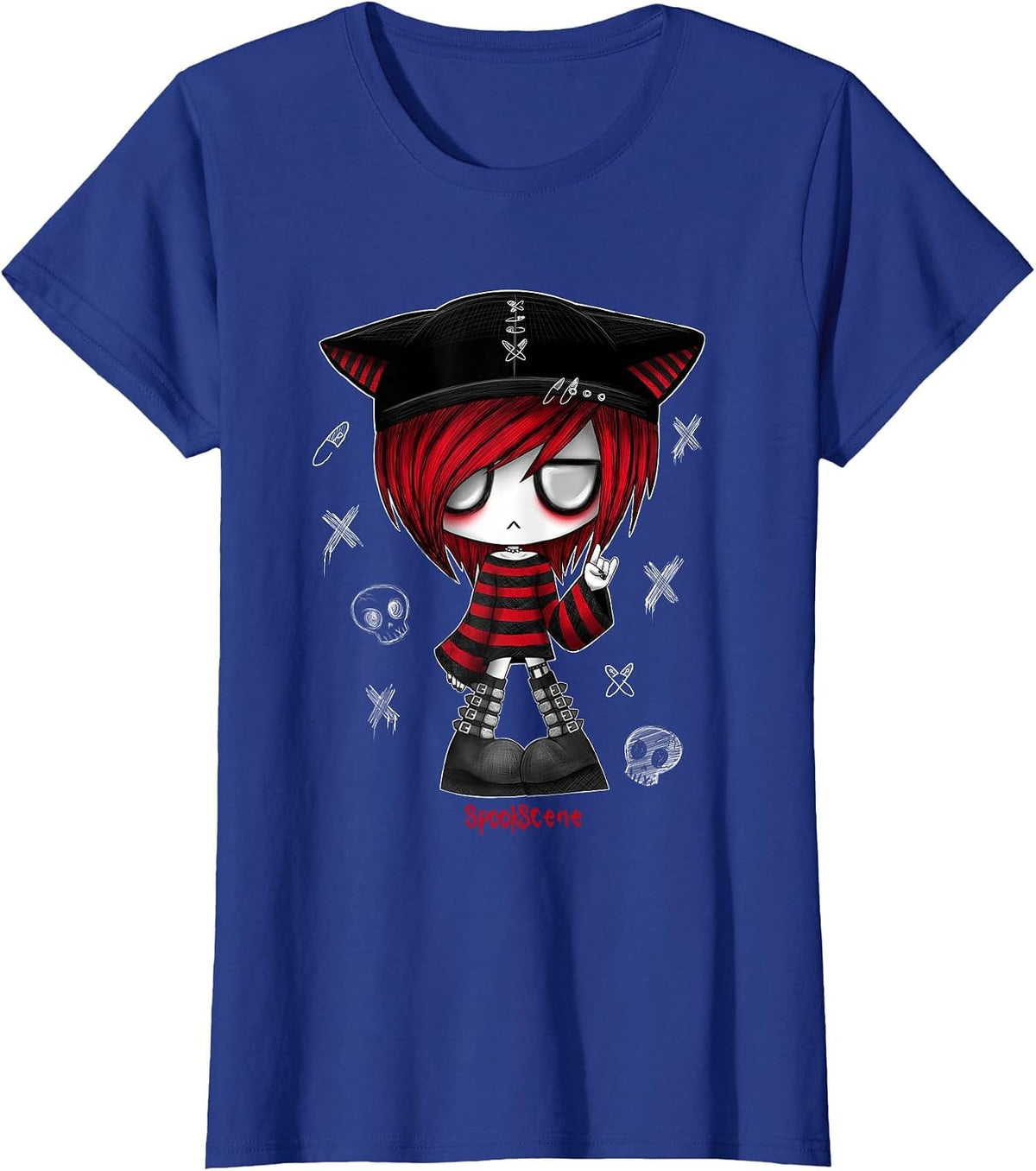 Spookscene Edgy Kitty Hat Scene Kid Emo Alt Goth Red T-Shirt - Royal Blue