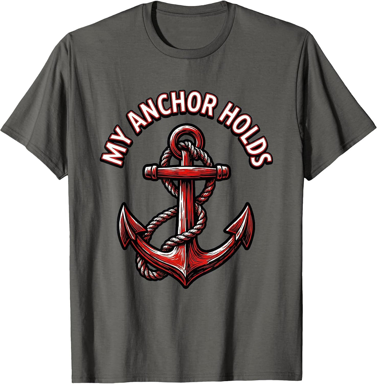 My Anchor Holds Faith Over Fear Graphic Design T-Shirt - Asphalt Grey