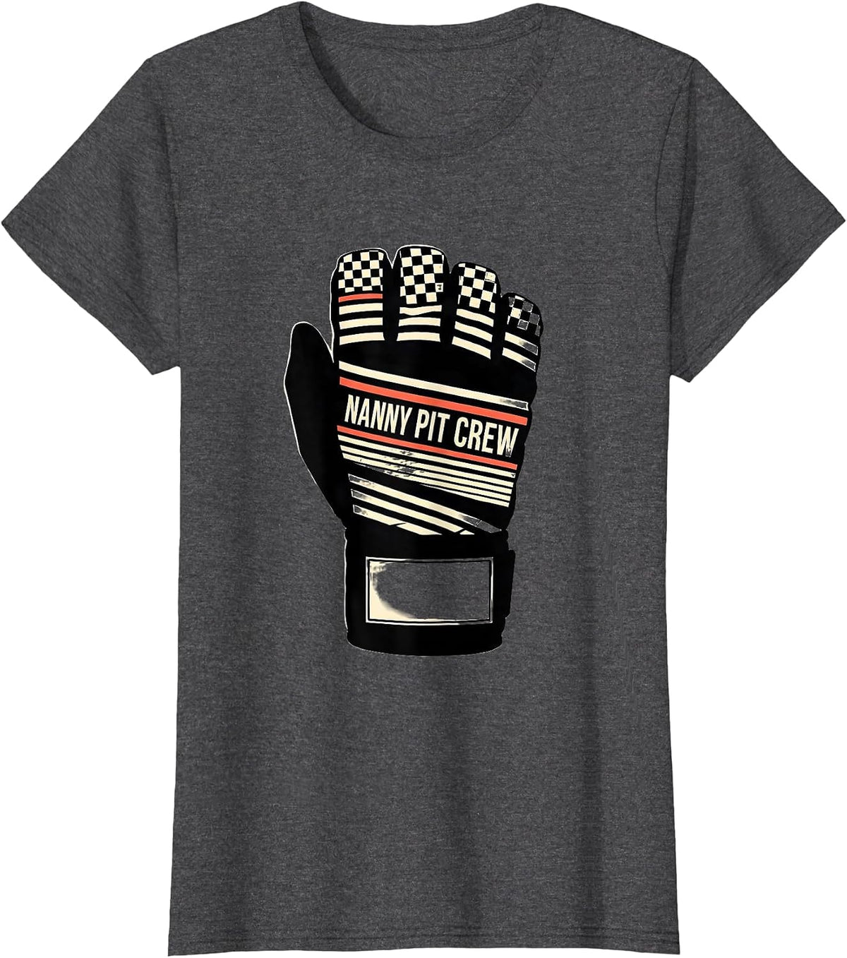 Women's Nanny Pit Crew Disrupted Stripe Graphic Race Car Birthday T-Shirt - Dark Heather Grey