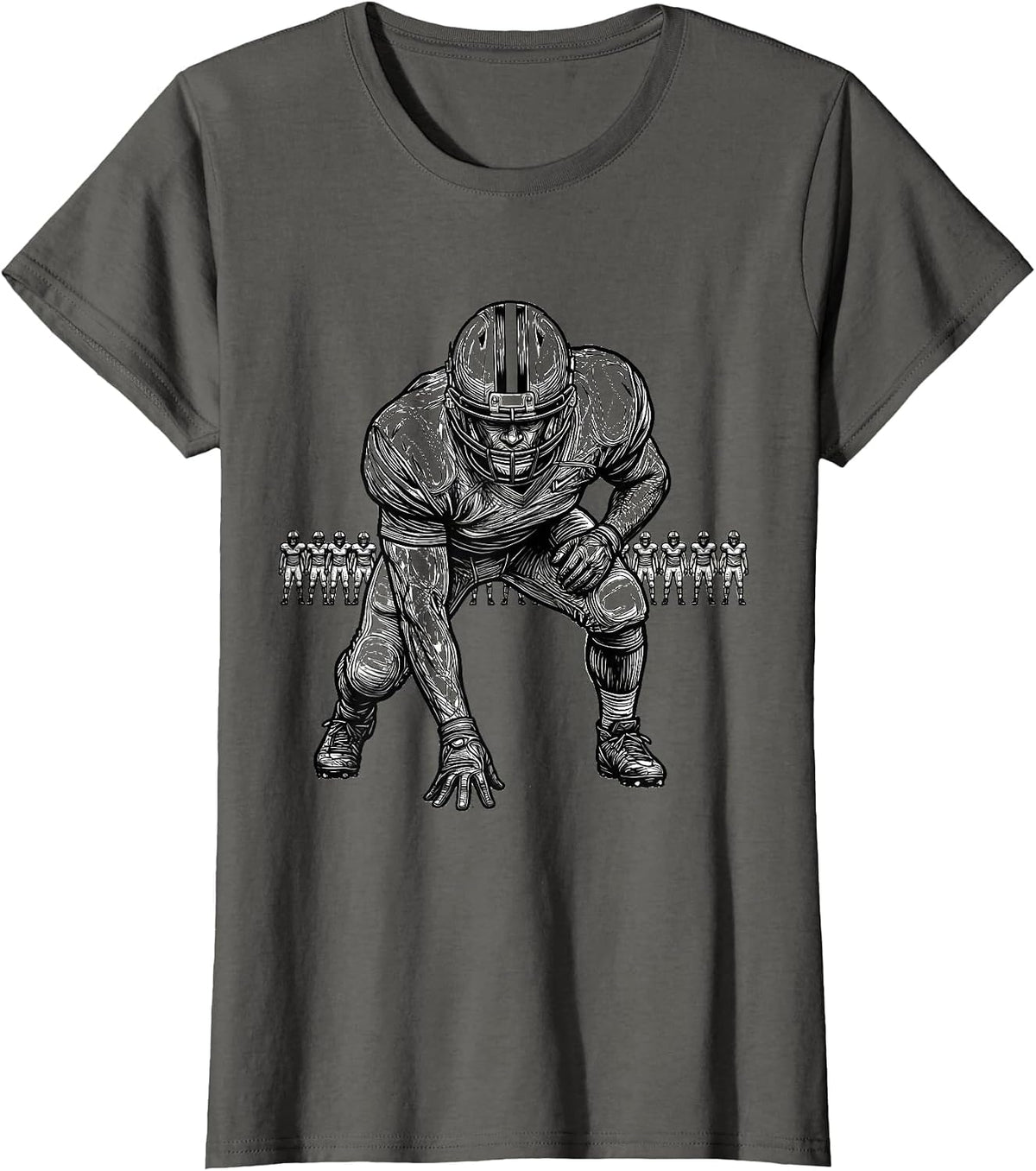 Women's Lineman Three-Point Stance Line Art Football Fan Humor T-Shirt - Asphalt Grey