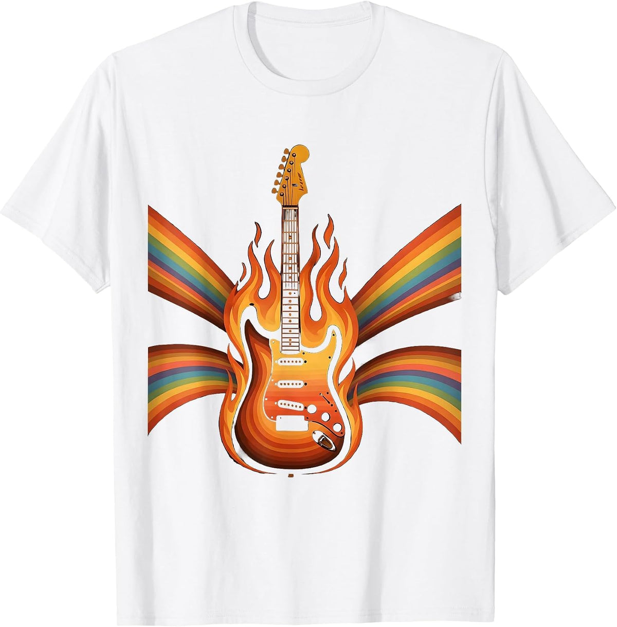 Men's Flaming Electric Guitar Rock Music Graphic T-Shirt - White