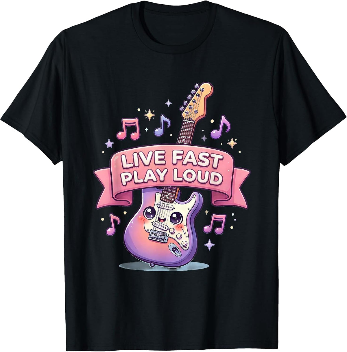 Men's Live Fast Play Loud Rock Music Graphic Design T-Shirt - Black