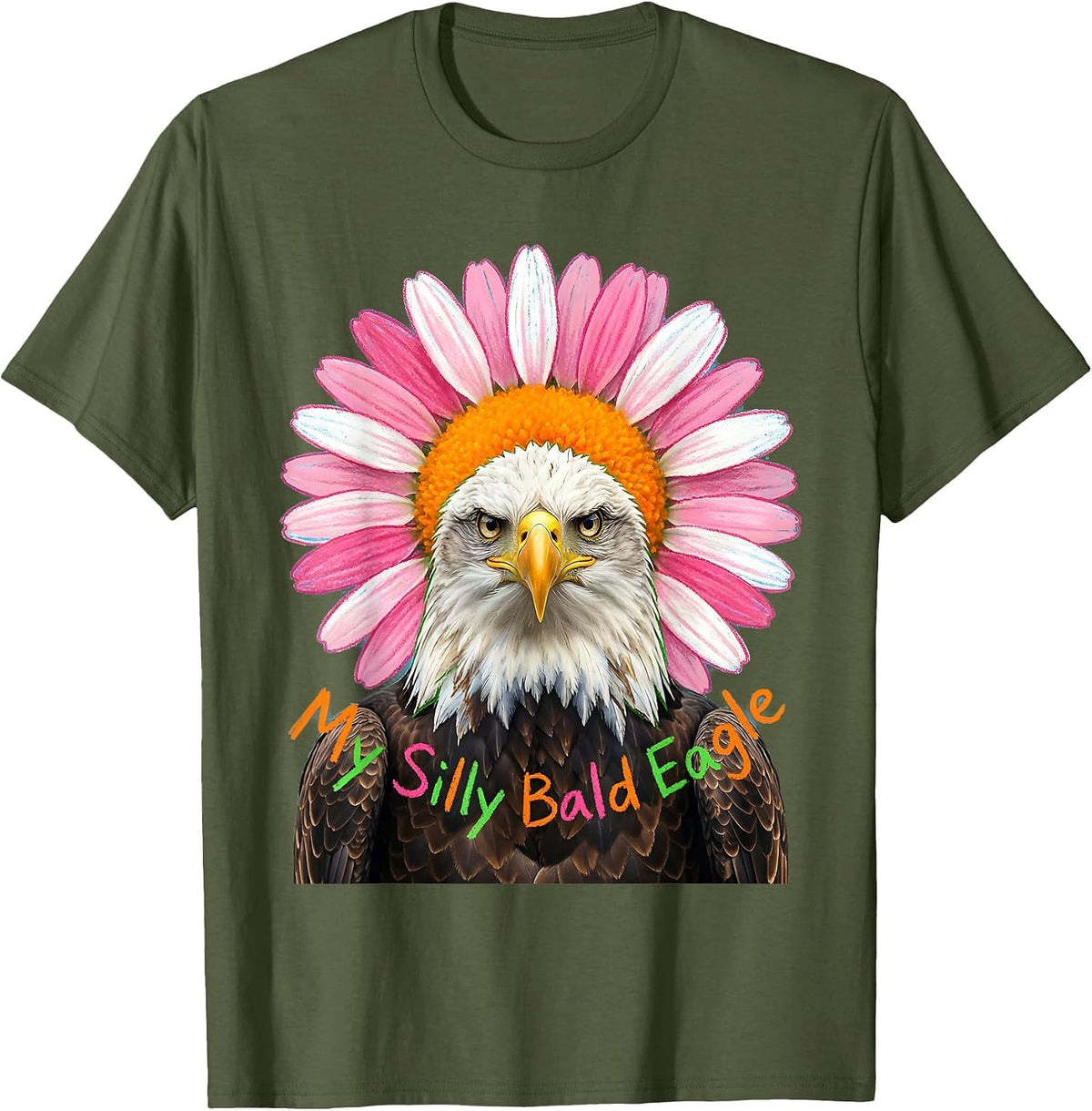 Men's My Silly Bald Eagle Naive Kidcore Funny Eagle Lover T-Shirt - Olive Green