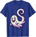Ghost With Curling Shadow Tail Spooky Illustration T-Shirt - Royal Blue