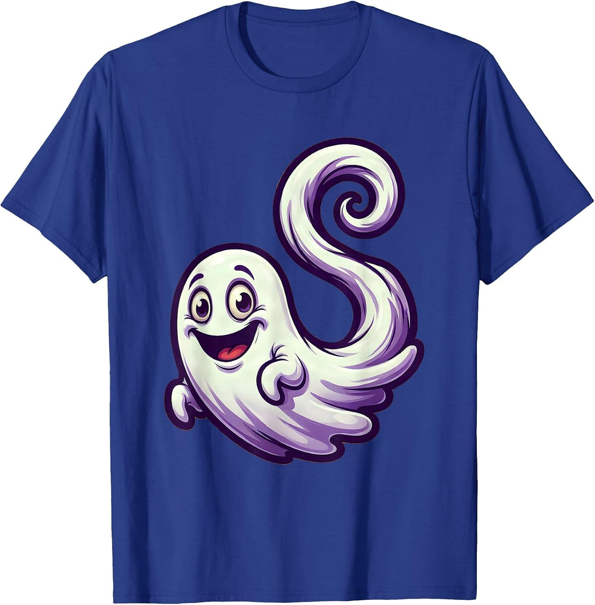 Ghost With Curling Shadow Tail Spooky Illustration T-Shirt - Royal Blue