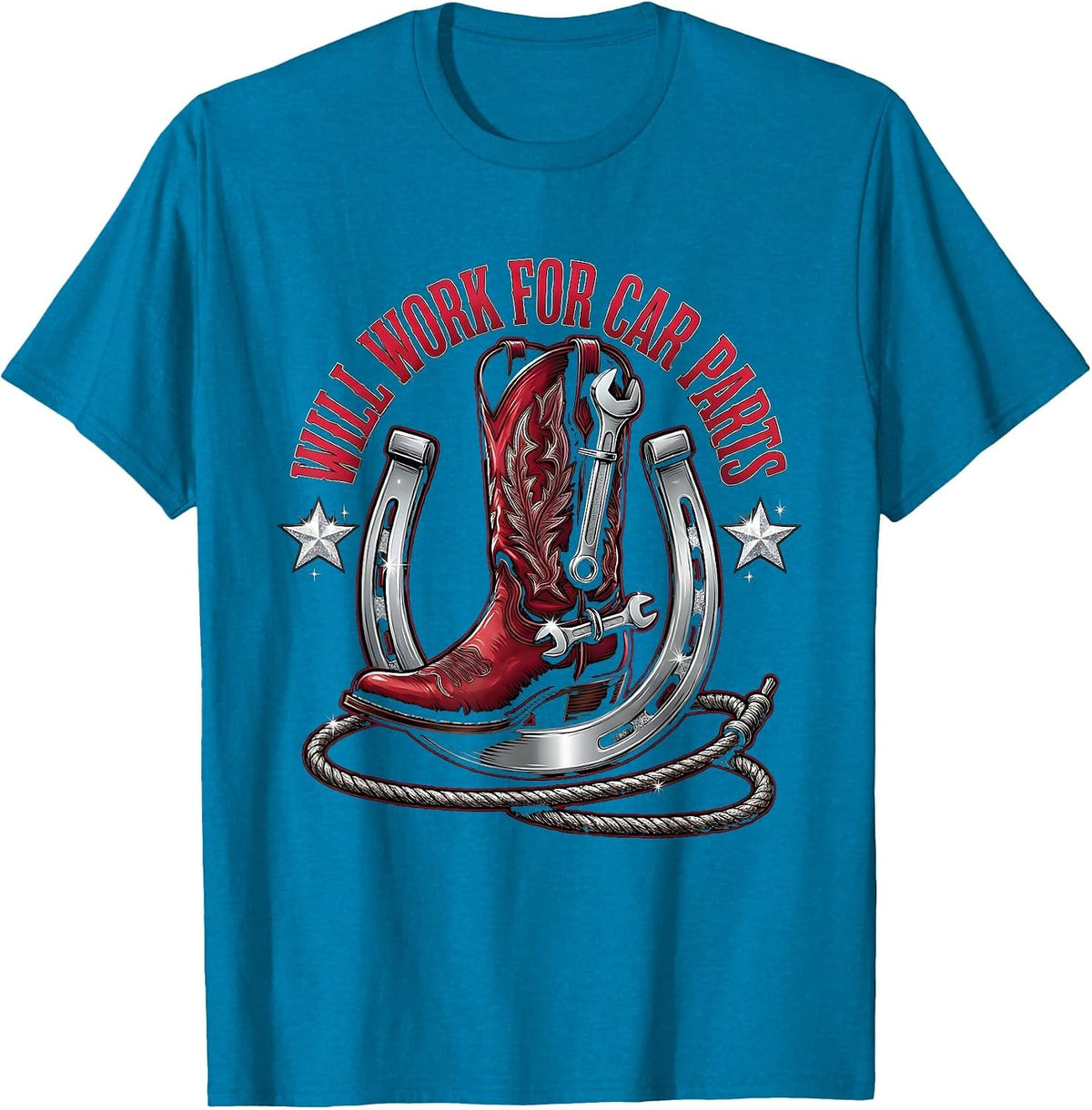 Will Work for Car Parts Funny Auto Mechanic Design T-Shirt - Sapphire Blue