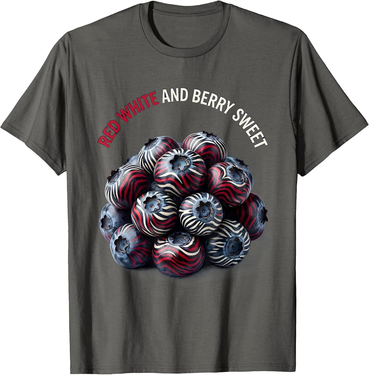 Men's Red White and Berry Sweet Patriotic Design T-Shirt - Asphalt Grey