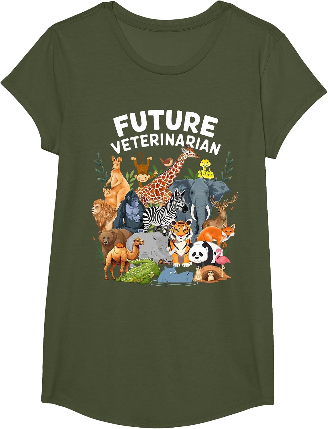 Men Women Kids Future Veterinarian Wildlife Animals Lovers T-Shirt - Girls Olive Green