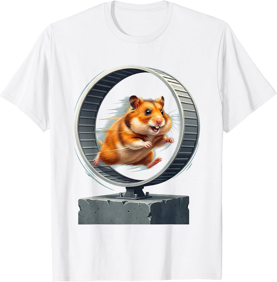 Hamster Running Wheel Going Nowhere Funny T-Shirt - White