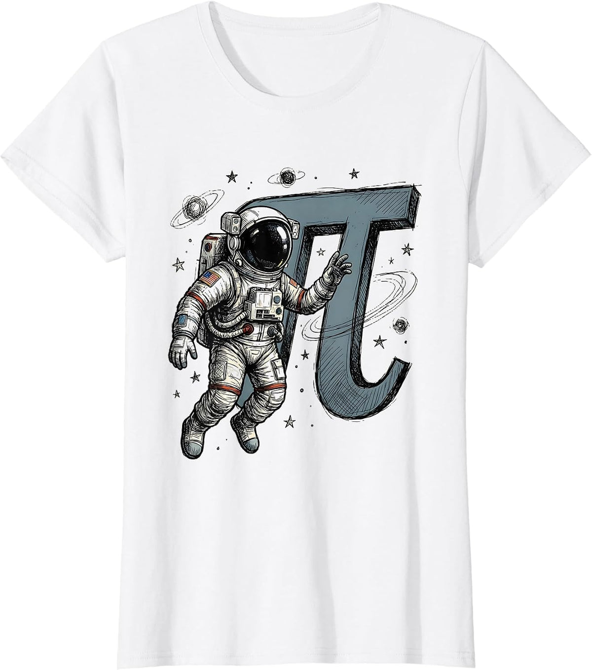 Math Teacher Astronaut Pi Symbol Space Design T-Shirt - White